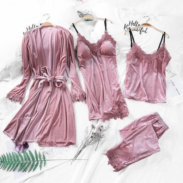 2019 velvet 4 pieces warm winter pajamas sets women lace robe pajamas sleepwear kit sleeveless nightwear homewear, Black;red
2019 velvet 4 pieces warm winter pajamas sets women lace robe pajamas sleepwear kit sleeveless nightwear homewear, Black;red
