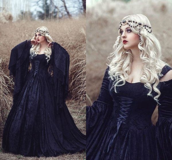 vintage black gothic wedding dresses plus size off shoulder gwendolyn princess fairy medieval velvet and lace wedding gown, White
vintage black gothic wedding dresses plus size off shoulder gwendolyn princess fairy medieval velvet and lace wedding gown, White