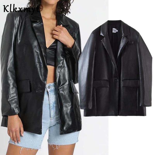 klkxmyt za women fashion single button faux leather jacket coat vintage long sleeve pockets female outerwear chic 210527, Black
klkxmyt za women fashion single button faux leather jacket coat vintage long sleeve pockets female outerwear chic 210527, Black