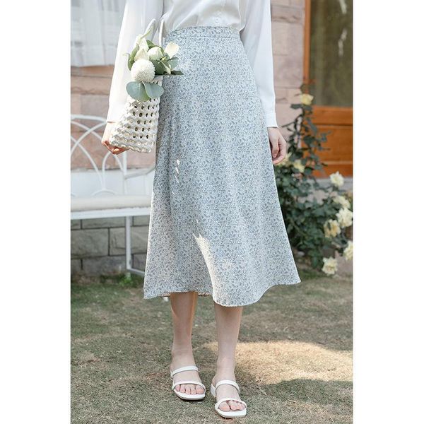 skirts summer women's chiffon floral skirt female elegant high waist a line sweet blue long for women, Black 
skirts summer women's chiffon floral skirt female elegant high waist a line sweet blue long for women, Black