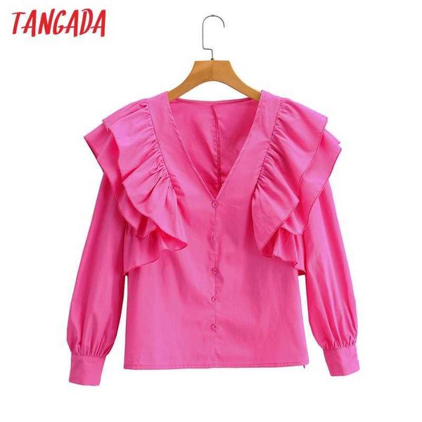 tangada women retro pink ruffles shirt long sleeve buttons v neck chic female blouse shirt 1f02 210609, White
tangada women retro pink ruffles shirt long sleeve buttons v neck chic female blouse shirt 1f02 210609, White