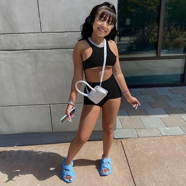 women's tracksuits 2021 summer european and american fashion casual pure color tight vest shorts two-piece set, Gray
women's tracksuits 2021 summer european and american fashion casual pure color tight vest shorts two-piece set, Gray