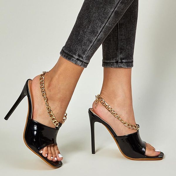 sandals ins style patent leather meatl chains women ultra high heels ankle strap gladiator summer party prom shoes, Black
sandals ins style patent leather meatl chains women ultra high heels ankle strap gladiator summer party prom shoes, Black