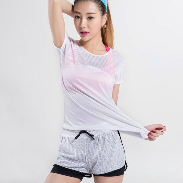 two piece dress lady suit slim mesh short sleeve professional running fast dry fitness shorts women, White
two piece dress lady suit slim mesh short sleeve professional running fast dry fitness shorts women, White