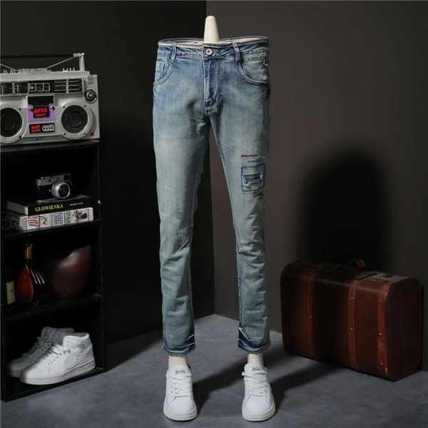 autumn and winter new jeans trendy slim leggings men's hole patch korean elastic casual pants, Blue
autumn and winter new jeans trendy slim leggings men's hole patch korean elastic casual pants, Blue
