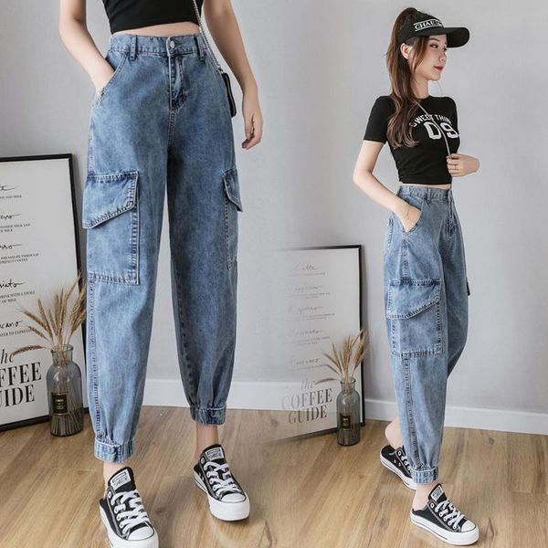 women's jeans woman loose high waist denim cargo pants korean style solid pockets zipper casual women ankle-length 2021, Blue
women's jeans woman loose high waist denim cargo pants korean style solid pockets zipper casual women ankle-length 2021, Blue