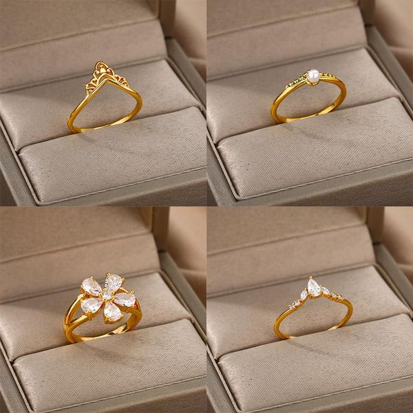 wedding rings vintage zircon moon star for women stainless steel gold lotus five petal flower crown imitation pearl ring jewelry, Slivery;golden
wedding rings vintage zircon moon star for women stainless steel gold lotus five petal flower crown imitation pearl ring jewelry, Slivery;golden