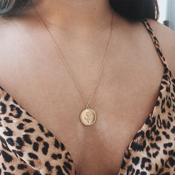 fashion rose flower charm pendant necklaces for women gift vintage coin gold color chains necklace statement jewelry wholesale, Silver
fashion rose flower charm pendant necklaces for women gift vintage coin gold color chains necklace statement jewelry wholesale, Silver