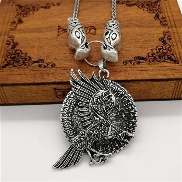 pendant necklaces antique silver wolf raven nodic viking run amulet pagan wicca men's necklace
pendant necklaces antique silver wolf raven nodic viking run amulet pagan wicca men's necklace
