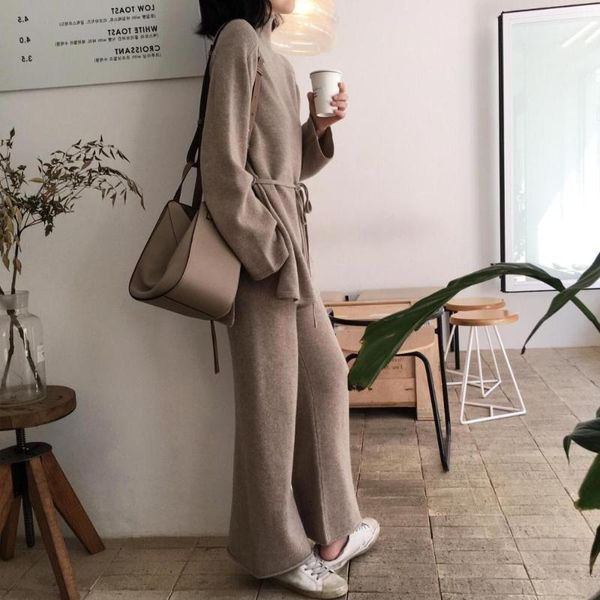 two piece dress autumn winter ladies knitted set turtlenck lace up casual pullover sweater+elastic wide leg pant korean 2 for womens, White
two piece dress autumn winter ladies knitted set turtlenck lace up casual pullover sweater+elastic wide leg pant korean 2 for womens, White