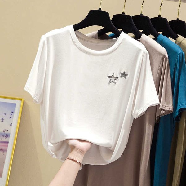 harajuku summer short sleeve t-shirts women modal cotton embroidery five star casual tees shirt femme female basic tshirts 210604, White
harajuku summer short sleeve t-shirts women modal cotton embroidery five star casual tees shirt femme female basic tshirts 210604, White