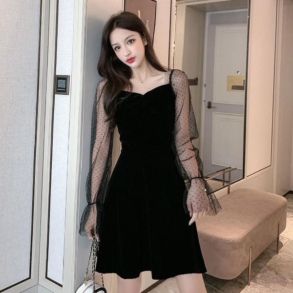 casual dresses women spring winter vintage black hepburn dress elegant polka dots mesh patchwork long sleeve party velvet 610a, Black;gray
casual dresses women spring winter vintage black hepburn dress elegant polka dots mesh patchwork long sleeve party velvet 610a, Black;gray