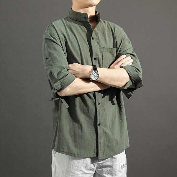 men's casual shirts cotton linen shirt 2021 autumn half sleeve harajuku for men stand collar camisas pocket oversized streetwear, White;black
men's casual shirts cotton linen shirt 2021 autumn half sleeve harajuku for men stand collar camisas pocket oversized streetwear, White;black
