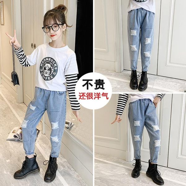 jeans girls' pants spring and autumn children loose hole 2021 medium big korean style western leisure, Blue
jeans girls' pants spring and autumn children loose hole 2021 medium big korean style western leisure, Blue