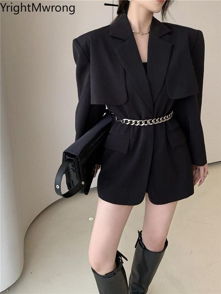 women's suits & blazers fall fake chain belt + two piece set long blazer suit button outfit fashion coat chaqueta korean office elegant, White;black
women's suits & blazers fall fake chain belt + two piece set long blazer suit button outfit fashion coat chaqueta korean office elegant, White;black