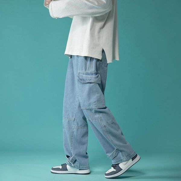 men's jeans elastic waist men wide leg denim pant loose straight baggy streetwear skateboard pants hip hop neutral trousers, Blue
men's jeans elastic waist men wide leg denim pant loose straight baggy streetwear skateboard pants hip hop neutral trousers, Blue