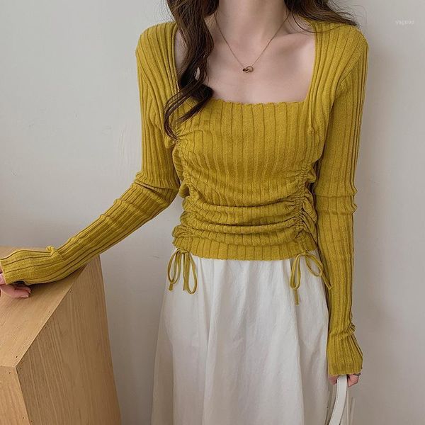 fashion drawstring design lace-up draped sweater women casual square collar long sleeve high elasitc pullover knitwear basic top, White;black
fashion drawstring design lace-up draped sweater women casual square collar long sleeve high elasitc pullover knitwear basic top, White;black