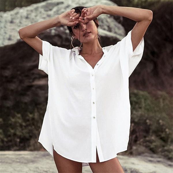 women's swimwear white beach cover up shirt women front open mini dress short sleeve pareo tunic cardigans bathing suit, White;black
women's swimwear white beach cover up shirt women front open mini dress short sleeve pareo tunic cardigans bathing suit, White;black