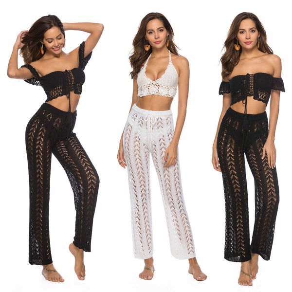 2022 designer women's swimwear hollow out hook loose wide leg holiday style beach pants, White;black
2022 designer women's swimwear hollow out hook loose wide leg holiday style beach pants, White;black