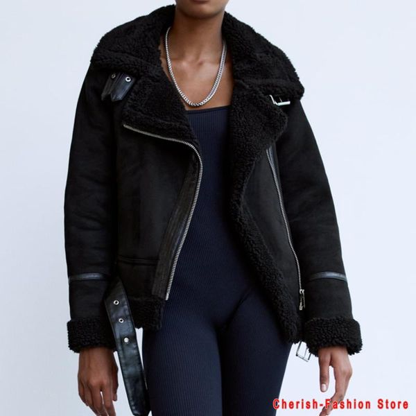 women faux sheepskin shearling coat new warm suede jacket motorcycle lamb fur coats black brown leather jacket brand 2021 winter
women faux sheepskin shearling coat new warm suede jacket motorcycle lamb fur coats black brown leather jacket brand 2021 winter