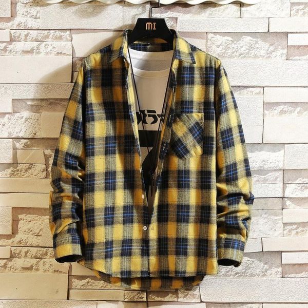 men's casual shirts fashion khaki plaid shirt 2021 autumn korean long sleeve button up harajuku couples camisas de hombre, White;black
men's casual shirts fashion khaki plaid shirt 2021 autumn korean long sleeve button up harajuku couples camisas de hombre, White;black