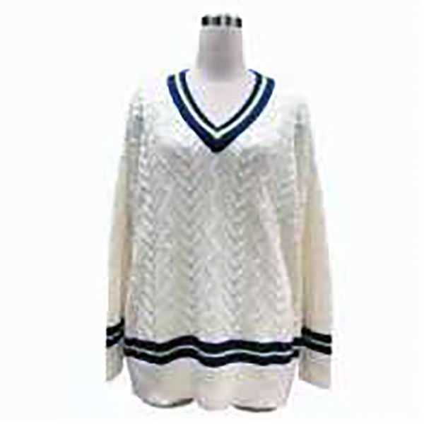 designer ladies sweater v-neck pullover autumn and winter loose women's striped top, White;black
designer ladies sweater v-neck pullover autumn and winter loose women's striped top, White;black