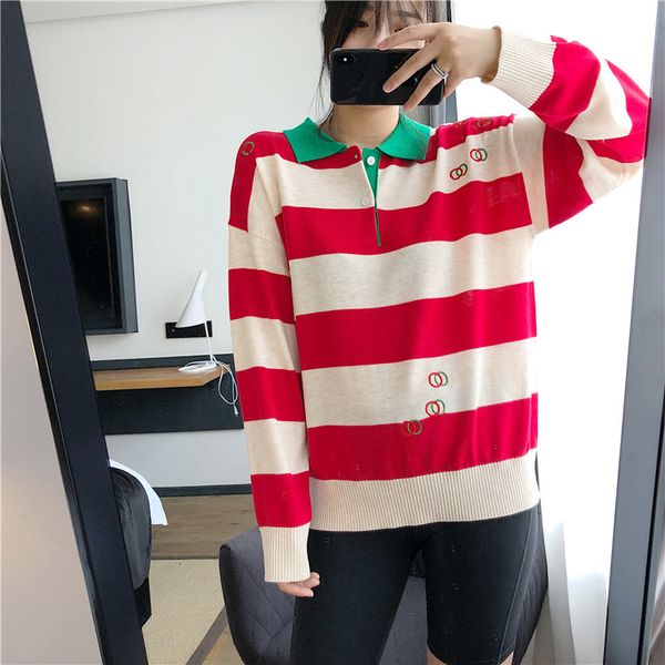 8532g home red and white polo college fresh korean stripe embroidery color matching knitted pullover loose sweater
8532g home red and white polo college fresh korean stripe embroidery color matching knitted pullover loose sweater