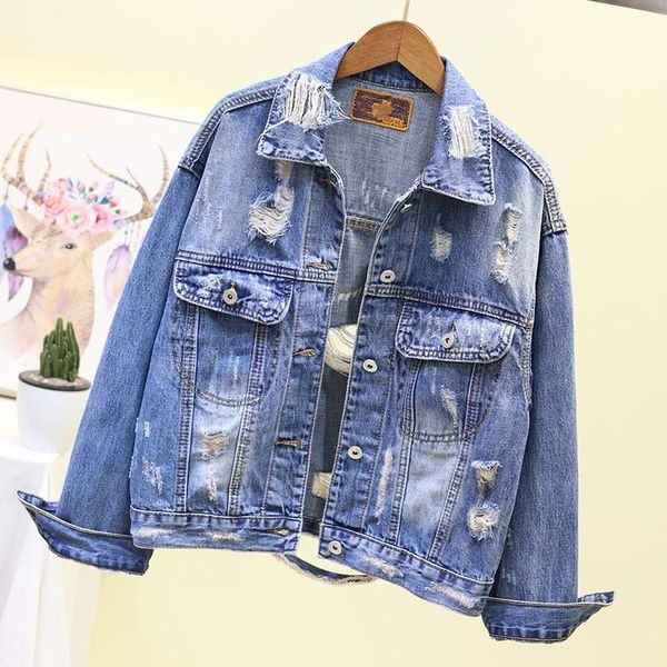 women's jackets boy friend style korean women long sleeve hole frayed denim fashion single breasted loose casual female coats, Black;brown
women's jackets boy friend style korean women long sleeve hole frayed denim fashion single breasted loose casual female coats, Black;brown