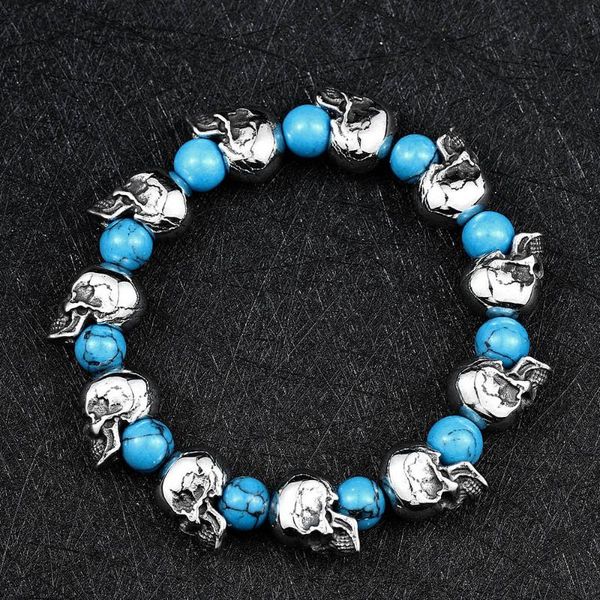 charm bracelets punk skull bracelet turquoise beaded personality men's steampunk gothic hip hop jewelry halloween gift, Golden;silver
charm bracelets punk skull bracelet turquoise beaded personality men's steampunk gothic hip hop jewelry halloween gift, Golden;silver