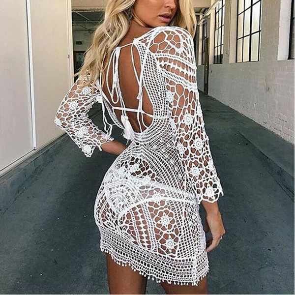 women's swimwear swimsuit cover women white lace tunic beach dress clothes backless crochet bikini swimming wear, White;black
women's swimwear swimsuit cover women white lace tunic beach dress clothes backless crochet bikini swimming wear, White;black