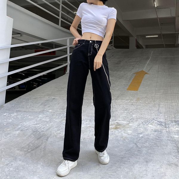 2021 autumn new high waist chain fashion joker cotton straight jeans women clothes pants vazv, Blue
2021 autumn new high waist chain fashion joker cotton straight jeans women clothes pants vazv, Blue