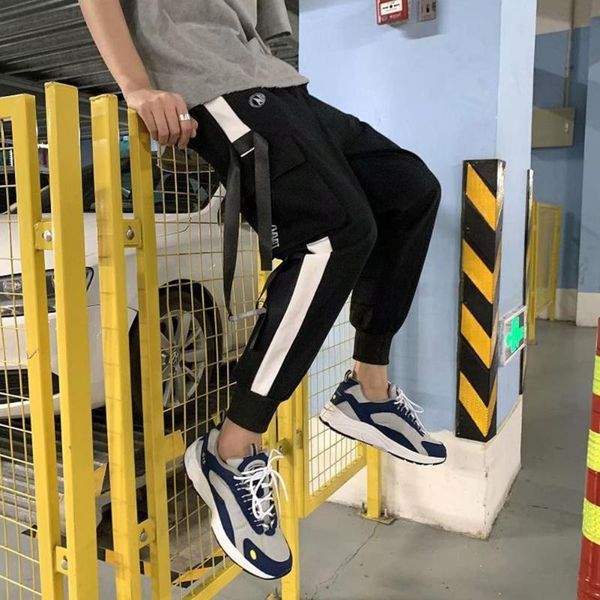 men hip hop drawstring multi pockets straps ankle tied long cargo pants trousers, Black
men hip hop drawstring multi pockets straps ankle tied long cargo pants trousers, Black