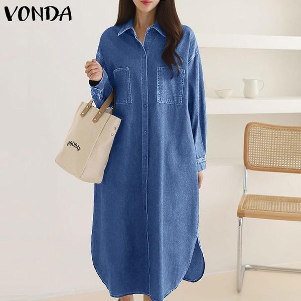 casual dresses loose midi dress women long sleeve lapel neck denim 2021 vonda beach holiday solid sundress vestidos, Black;gray
casual dresses loose midi dress women long sleeve lapel neck denim 2021 vonda beach holiday solid sundress vestidos, Black;gray
