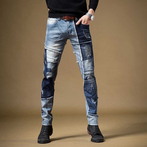 men's jeans jeans hip hop men splice biker jean homme skinny distressed denim ripped stretch slim fit trousers gmbz, Blue
men's jeans jeans hip hop men splice biker jean homme skinny distressed denim ripped stretch slim fit trousers gmbz, Blue