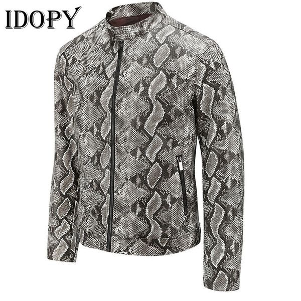 idopy autumn and winter funky jackets style men's leisure washed snakeskin pattern leather coat, Black;brown
idopy autumn and winter funky jackets style men's leisure washed snakeskin pattern leather coat, Black;brown
