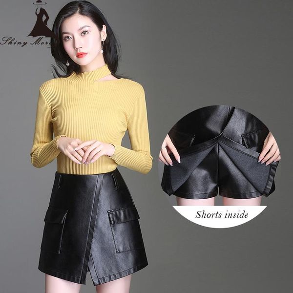 women's shorts shinymora pu leather skirts for women 2021 fashion pockets anti-light casual irregular spliced, White;black
women's shorts shinymora pu leather skirts for women 2021 fashion pockets anti-light casual irregular spliced, White;black