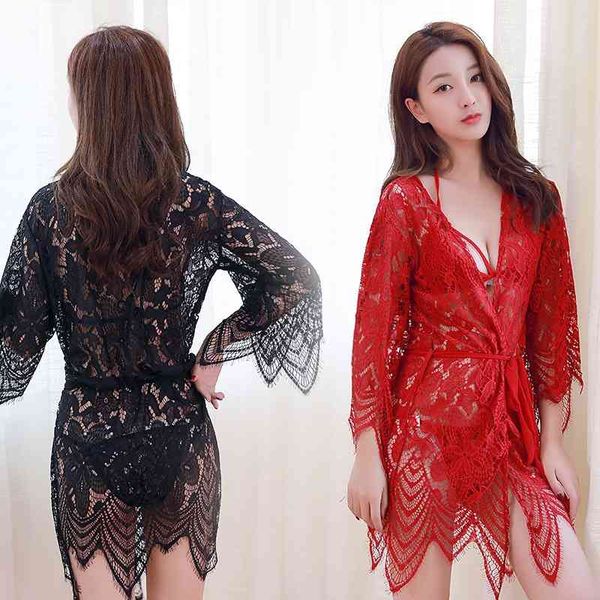 underwear uniform seduction lace coat bathrobe pajamas three piece set seduction, Black;white
underwear uniform seduction lace coat bathrobe pajamas three piece set seduction, Black;white