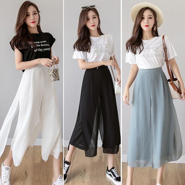women's pants & capris 2021 women casual loose wide leg pant drape chiffon fake two black trousers female pure color, Black;white
women's pants & capris 2021 women casual loose wide leg pant drape chiffon fake two black trousers female pure color, Black;white