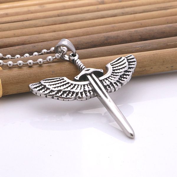 1pc vintage angel wing sword stainless steel pendant necklace fashion retro titanium steel alloy mens sweater chain jewelry, Silver
1pc vintage angel wing sword stainless steel pendant necklace fashion retro titanium steel alloy mens sweater chain jewelry, Silver