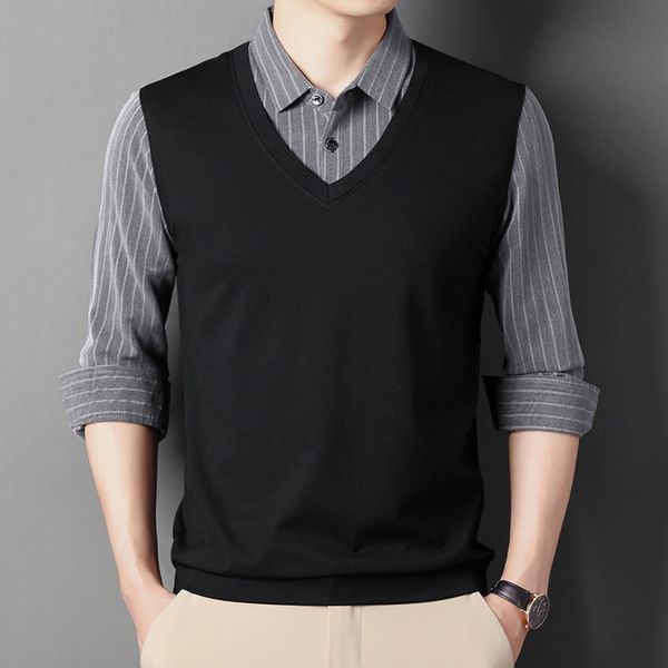 2021 spring and autumn men's busins casual bottomed fake two shirt collar sweater, White;black
2021 spring and autumn men's busins casual bottomed fake two shirt collar sweater, White;black
