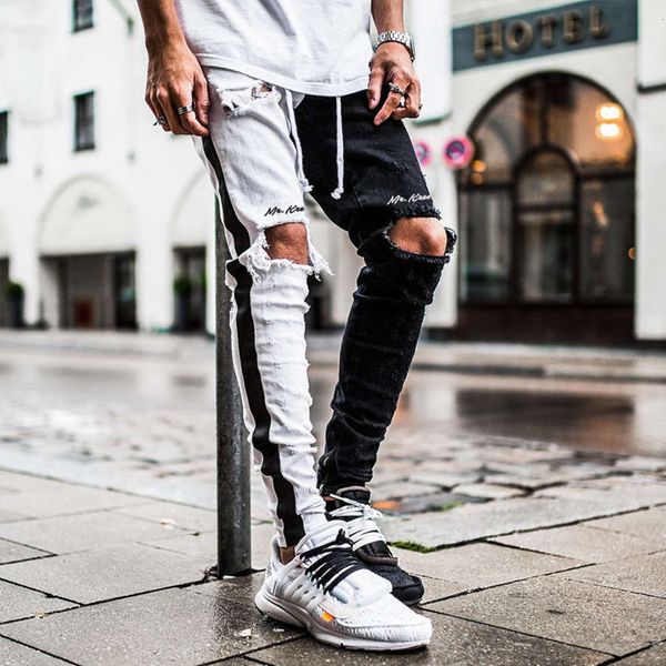 summer new fashion men ripped jeans men's self-cultivation straight zipper feet color matching washed denim trousers s-xxxl, Blue
summer new fashion men ripped jeans men's self-cultivation straight zipper feet color matching washed denim trousers s-xxxl, Blue