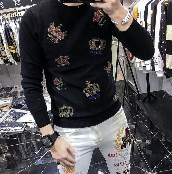 european style diamond crown fashion brand personality autumn winter men's long sleeve bottoming sweater, White;black
european style diamond crown fashion brand personality autumn winter men's long sleeve bottoming sweater, White;black
