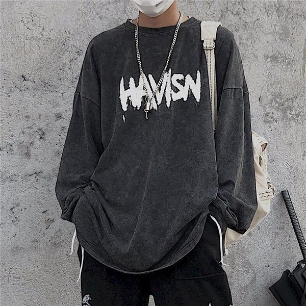 long-sleeved t-shirt men and women fall trend korea retro goth high street hip-hop graffiti letters loose bf student shirt, Black
long-sleeved t-shirt men and women fall trend korea retro goth high street hip-hop graffiti letters loose bf student shirt, Black