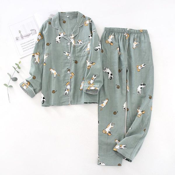 women's sleepwear ladies pajamas set 100% gauze cotton cartoon dog printed pyjamas women 2pcs turn-down neck shirt+pants comfort nature, Black;red 
women's sleepwear ladies pajamas set 100% gauze cotton cartoon dog printed pyjamas women 2pcs turn-down neck shirt+pants comfort nature, Black;red