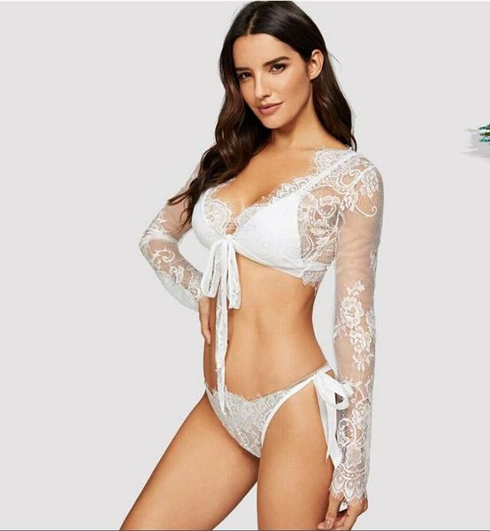 women's swimwear lace sleepwear lingerie long sleeve bikini summer beach blouse push-up bathing swimsuit, White;black
women's swimwear lace sleepwear lingerie long sleeve bikini summer beach blouse push-up bathing swimsuit, White;black
