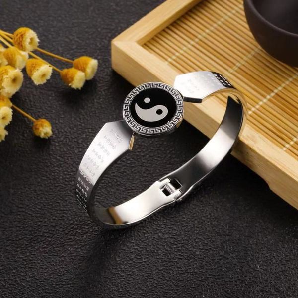 buddhist jewelry taiji bagua engraved heart sutra bracelet stainless steel open gold, Black
buddhist jewelry taiji bagua engraved heart sutra bracelet stainless steel open gold, Black