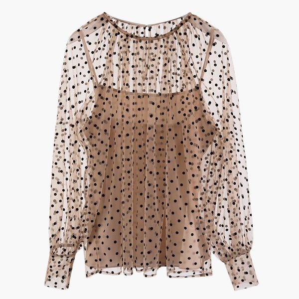 women's blouses & shirts european spring summer wave point perspective gauze jacket lined with small vest female hollow out s950, White
women's blouses & shirts european spring summer wave point perspective gauze jacket lined with small vest female hollow out s950, White