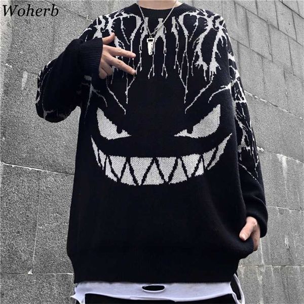 woherb harajuku black sweater women men lightning devil knitted jumper oversize pullover hip hop streetwear autumn sweaters 211018, White;black
woherb harajuku black sweater women men lightning devil knitted jumper oversize pullover hip hop streetwear autumn sweaters 211018, White;black