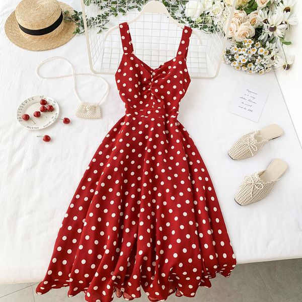 women vintage dot print dress vestidos mujer new summer sleeveless spaghetti red a-line dresses ladies beach long robe 2022, Black;gray
women vintage dot print dress vestidos mujer new summer sleeveless spaghetti red a-line dresses ladies beach long robe 2022, Black;gray