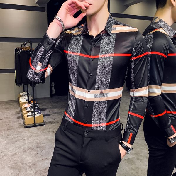 spring 2021 long-sleeved striped plaid shirt large size striped stitching men's business casual letter printing slim shirt youth, White;black
spring 2021 long-sleeved striped plaid shirt large size striped stitching men's business casual letter printing slim shirt youth, White;black